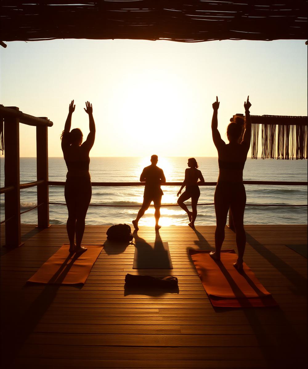 Yoga ao amanhecer no deck