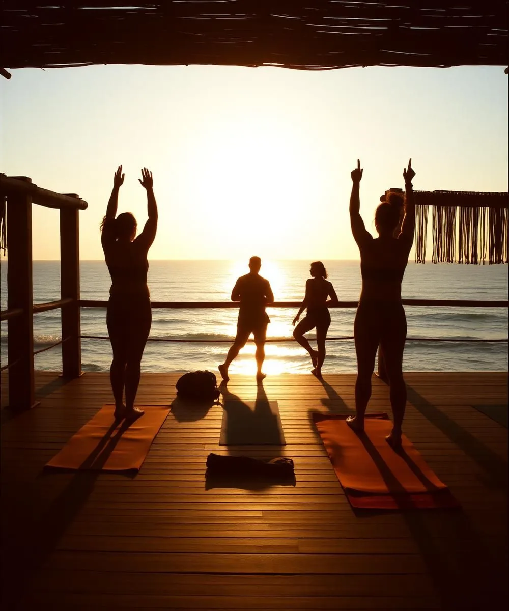 Yoga ao amanhecer no deck